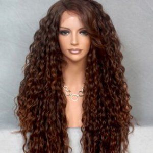 Human Hair Blend Lace Front wig Long Curly Wig